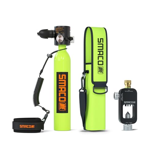 SMACO S300 Plus Mini Scuba Tank 0.5L Lung Air Tank Portable Mini Diving Tank Reusable Pony Bottle up to 10 Minutes Dive Time Backup Diving Oxygen Cylinder for Underwater Exploration Rescue