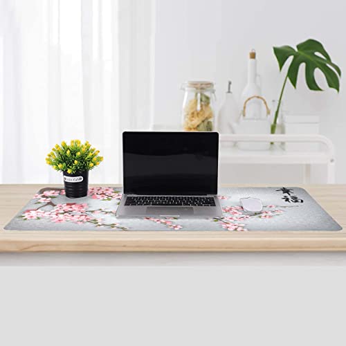 Image of Cherry Blossom Large Mouse Pad Mat (35.4 x 15.7 in) Extended XXL Gaming Mouse Pad with Non-Slip Rubber Base,Pink Full Desk Japanese Sakura Mousepad Big Keyboard Mat with Stitched Edges for Office