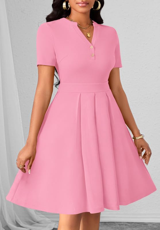 Womens Short Sleeve V Neck Casual Semi-Formal Dress Wedding Guest Cocktail Dresses with Pockets - Image 3