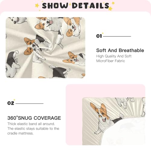 Image of Cute Corgis Dogs Crib Sheets Soft Breathable Fitted Baby Crib Sheets Mattress Cover for Girls Boys, 52 inch x 28 inch x 9 inch