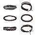 MILAKOO 10 Pcs Braided Leather Bracelet for Men Women Wooden Beaded Bracelets Wrap Adjustable
