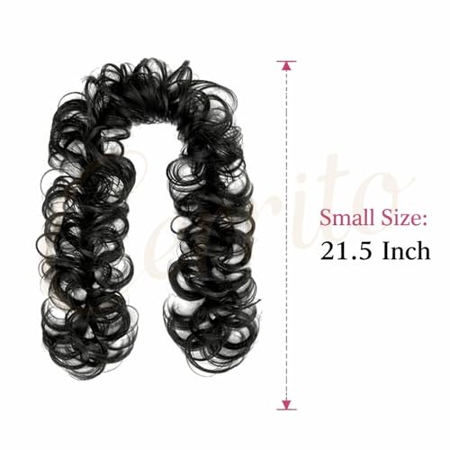 Image of Cerrito Frill Hair Extensions for Women | Premium Curly Braid Ponytail Accessory | Messy Hair Frill for Juda, Ponytails, Buns & Updos | Volume Enhancer | Easy Clip-In Wig-Like Attachment, Natural Black (Small)