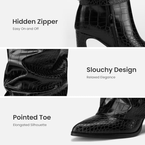 Athlefit Knee High Boots Women Chunky Fold Over Tall Boots Black Croco 8.5 - image 5