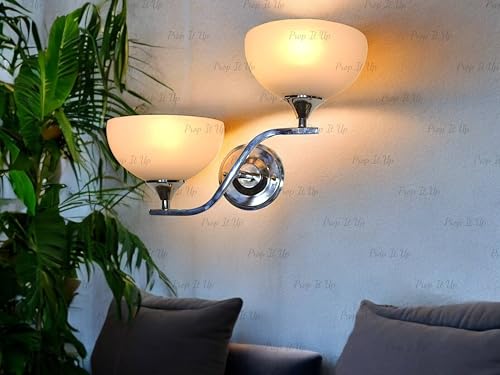 Image of Prop It Up Modern Wall Sconce Light Fixture, 2-Light Chrome with White Glass Shades, Contemporary Design, Without Bulb