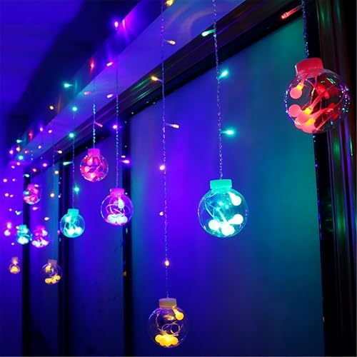 Image of Wish Ball Curtain LED Diwali Lights 3 Meter Ball Curtain String Lights Window Curtain Led Lights for Decoration with 8 Flashing Mode for Festival Home (6+6 Light, Multicolor)
