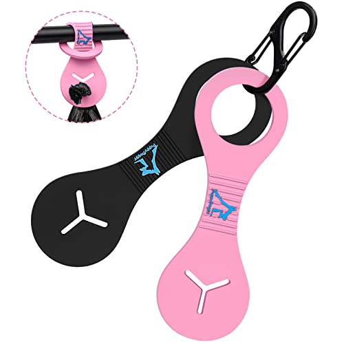 Image of Dog Poop Bag Holder for Leash Waste Bag Carrier Dog Poop Bag Dispenser for Walking Running Bicycle Accessory 2 Pieces (Black + Pink)