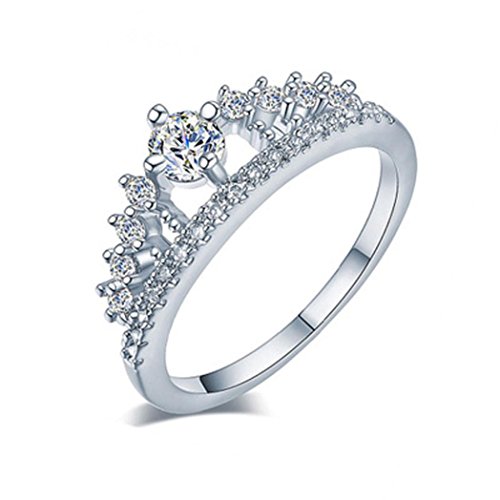 Nmch Princess Rings,2019 New Lady Fashion Pretty Crown Crystal Rose Gold&Sliver Ring Jewelry for Women (Sliver, 6)