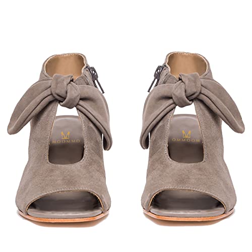 Moommo Women Grey Sandals Heeled Bow Peep Toe Chunky Block Low Heel Sandal Booties Cutout Backless Dress Shoes Open Toe Suede Slingback Zipper Sandals Summer Casual Beach Suede Grey 7 M Us #TOP3