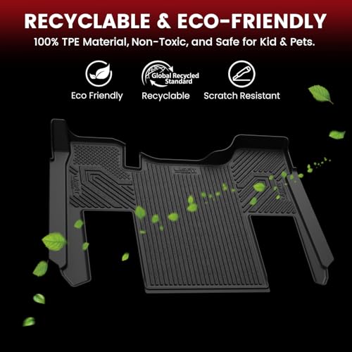 Image of Lasfit Floor Mats for Kenworth T680 2013-2026 / T880 2014-2026, All-Weather Protection TPE Car Liners for Kenworth T680 /T880 Accsessories, Black, Easy to Clean