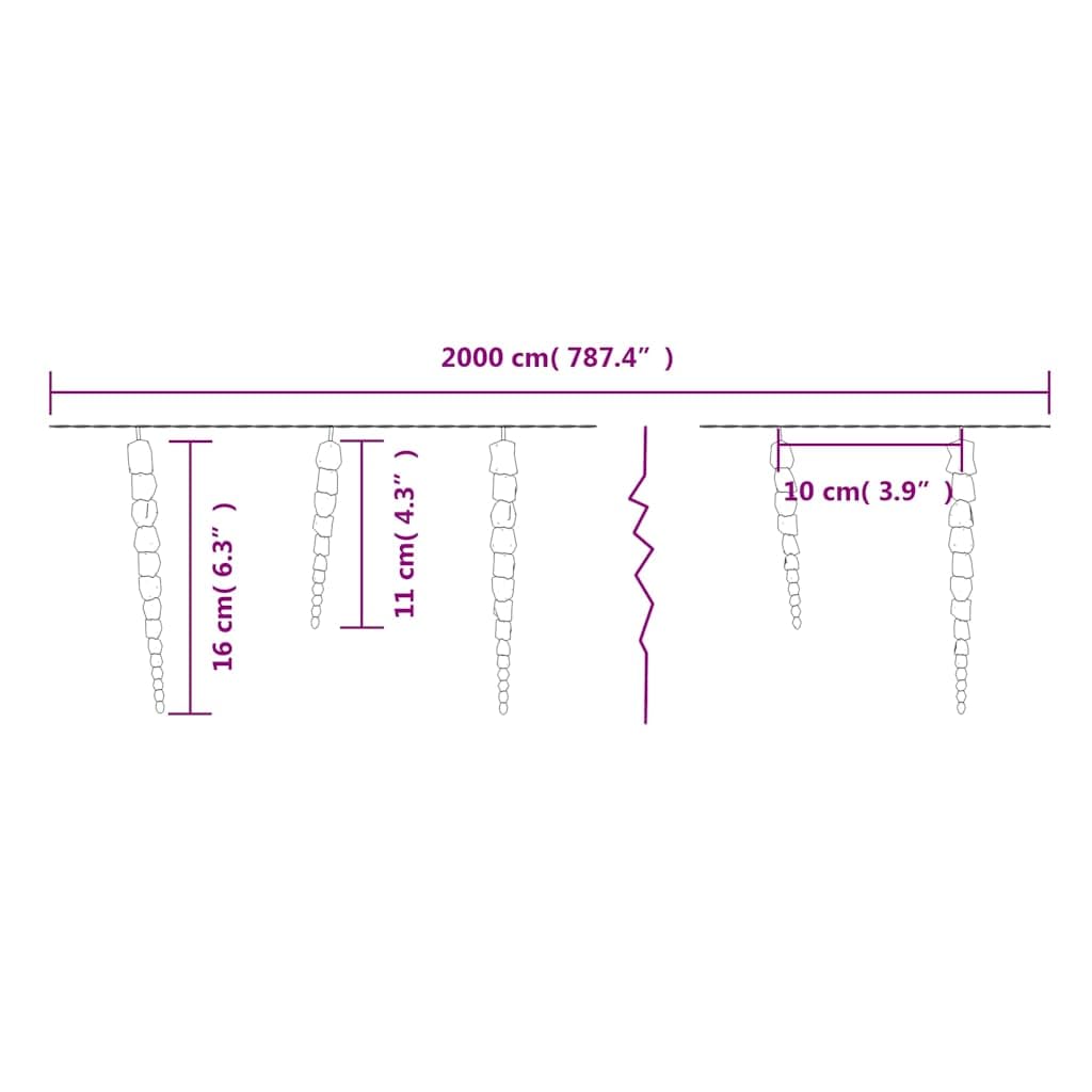 Weihnachts-Eiszapfen-Licht 200 LEDs Kaltweiß 20 m Acryl PVC Lichterkette Weihnachtsbeleuchtung für Innen- und Außenbereich Fenster Garten Balkon mit 8 Lichteffekten energiesparend
