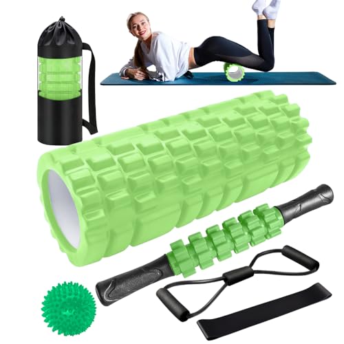 Faszienrolle, Qveetry 6 in 1 Foam Roller Faszienrolle Sets mit Massageroller Stab, Widerstandsbänder Krafttraining, Massageball, Fitnessbänder, 33cm Schaumstoffrolle für Yoga Pilates Sport,Grün Faszienrolle, Qveetry 6 in 1 Foam Roller Faszienrolle Sets mit Massageroller Stab, Widerstandsbänder Krafttraining, Massageball, Fitnessbänder, 33cm Schaumstoffrolle für Yoga Pilates Sport,Grün