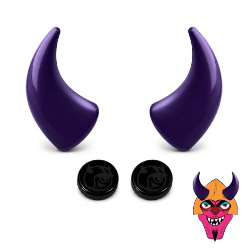 Helmet Flair Magnetic Devil Horns for Motorcycle Helmet - Large Purple