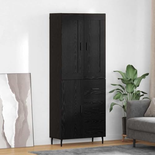 Ordellia Highboard 2 piezas, aspecto de roble negro, de madera y cristal, 69,5 x 34 x 180 cm, moderno armario de almacenamiento para salón y comedor