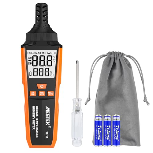 Termometro Igrometro MESTEK, Digitale Termo-Igrometro Interno Esterno, Misuratore di Umidità e Temperatura, Punto di Rugiada e Bulbo Umido Temp, Portable per Casa Ufficio Industria Agricoltura