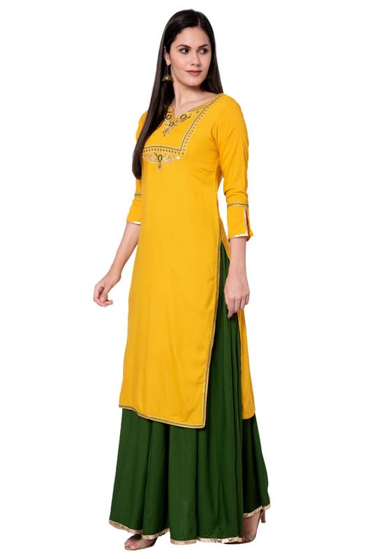Image of NYPA Women Embroidery Soild Cut Sleeves Kurta And Soild Skirt Set