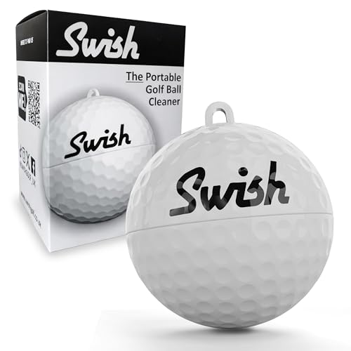 Swish Portable Golf Ball Cleaner - Compact Golf Ball Cleaning Kit & Golf Bag Accessory - Quick & Simple Cleaning with Clip-On Design and Separate Belt Towel - The Perfect Fathers Day Golf Gift