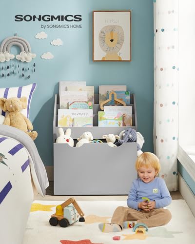 Image of SONGMICS Kids Bookshelf and Toy Organizer, Toy Storage Chest and Bookcase with 3 Shelves, Storage Box with Wheels, Multipurpose, for Children's Room and Playroom, Dove Gray UGKR041G10