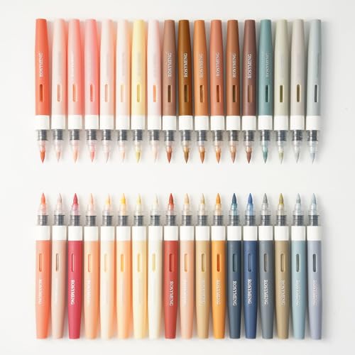 JinMaGDST ROSYMENG Skin Tone Art Markers: 36 Colors Acrylic Paint Pen Set with Soft Brush Tip Straight Liquid Quick-Dry Design Drawing Supplies for Adult Coloring Books Rock Wood Glass Fabric