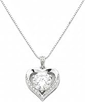 Pierre Lorren 2.8ctw Heart Diamond Solitaire Necklace 18K White Gold Vermeil Handmade Heart Pendant for Women