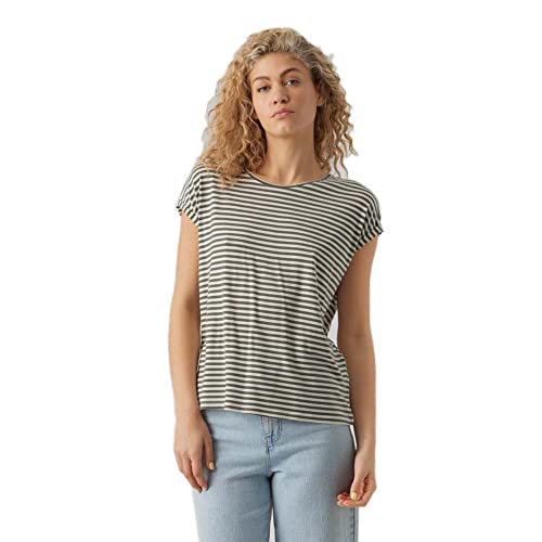 VERO MODA VMAVA Plain SS Top Stripe GA JRS Noos, Camiseta De Las Mujeres, Laurel Wreath/Stripes:Pristine, XL