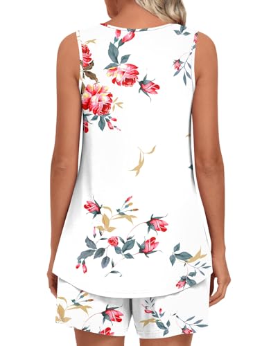Image of LONGYUAN Womens Sleeveless Pajama Set Soft Summer Lounge Shorts Tank Top Sleepwear with Pockets 2 Piece Set M-3XL