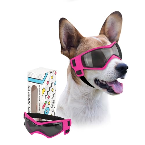 PETLESO Hundebrille Hundeschutzbrille Hunde Sonnenbrille Anti-UV Schutz Augenschutz für Kleine/Mittelgroße Hunde-Rosa