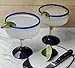 Dos Sueños Mexican Hand Blown Glass - Set of 4 Hand Blown Margarita Glasses - Cobalt Blue Rim (16 oz)