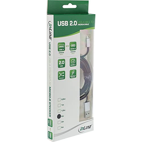 InLine 31750I Micro-USB 2.0 Cable, USB-A Male to Micro-B Male, Black/Aluminium, Flexible, 5 m, Aluminium, black - Image 2