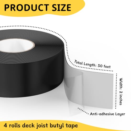 Image of Joist Tape for Decking 2'' X 50', 4 Rolls Waterproof Deck Tape | Weather-Resistant and Anti-Corrosion Joist Tape, Self-Adhesive for Extend Deck Life for Wood Joists Beams Roof Rv