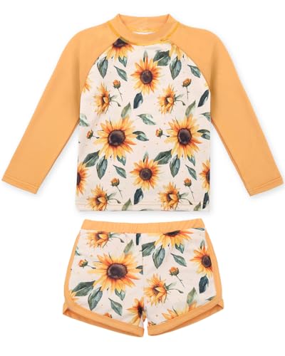 Image of babygoal Little Girl Rash Guard UPF 50+ Swimsuit 2-Piece, Long Sleeve Rashguard Bathing Suit Set for Girls 3-8 Years