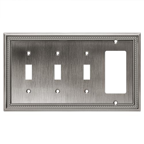 Image of Henne Bery Sunken Pearls Heavy Duty Decorative Wall Plate Switch Plate Outlet Cover (Triple Toggle /Single Decorator, Heirloom Silver)