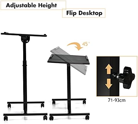 CASART Mobile Laptop Table, Height Adjustable Computer Desk with Rolling Casters & Tilting Desktop, Laptop Cart Stand Sofa Overbed Table for Living Room, Bedroom and Office (Black)