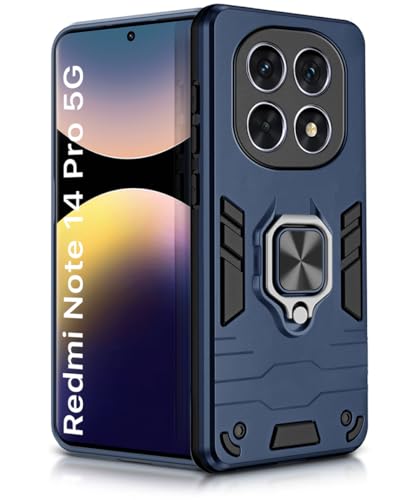 Image of WOW IMAGINE Shock Proof Back Case Mobile Cover for Redmi Note 14 Pro 5G | Poco X7 5G | Back Cover Case (Tough Armor | Hybrid PC + TPU | Ring Holder & in-Built Kickstand | Blue)