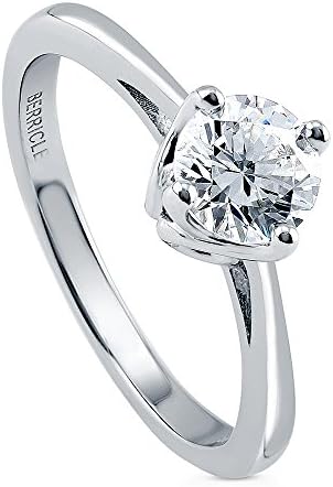 BERRICLE Rhodium Plated Sterling Silver Solitaire Engagement Ring Made with Swarovski Zirconia Round 0.84 CTW Size 7