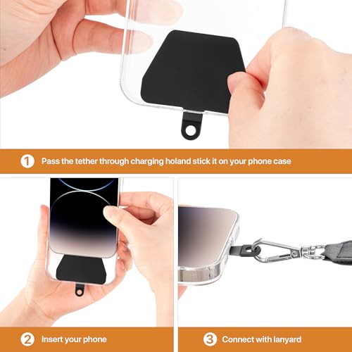 COCASES 4 Pack Phone Tether Tab, Phone Strap TPU Replacement Part for Cell Phone, Safety Lanyard Patch (TPU Black x4) - Thumbnail 3