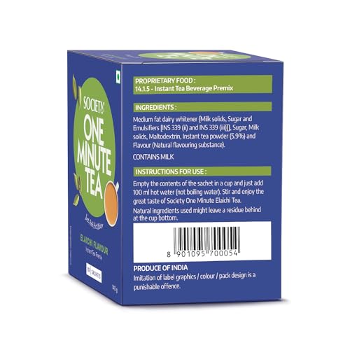 Image of Society One Minute Tea | Elaichi Flavour | Made with Cardamom | Flavoured Instant Tea | 14g X 10 Sachets (140g)