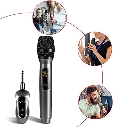 Karaoke Microfoon, Professionele dynamische microfoon UHF Draadloze microfoonbatterij aangedreven USB Geladen microfoon… - Image 6
