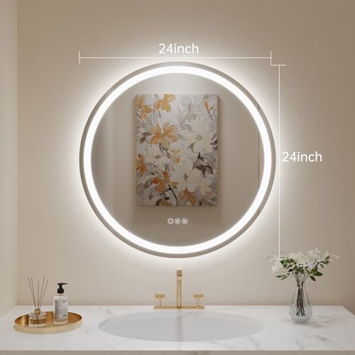 LOVESPEJO 24" Round LED Bathroom Mirror with Lights, Circle LED Mirror for Bathroom, Fogless, Dimmable, 3 Color Changing, IP54, Shatterproof by LOVESPEJO - Image 7