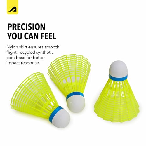 Image of Boldfit Badminton Shuttlecock Set 3pcs High Durability Badminton Nylon Shuttle with Natural Wood Cork Base Ideal for Daily Practice for Beginners & Players Rally 200 Yellow (Pack of 3)