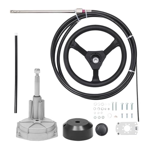 16 FT Outboard Rotary Steering System Kit 16FT Boat Control Cable With 12.5 Inches Wheel Durable Marine Steering System Replacement for Mechanical/Manual Steering of Yachts