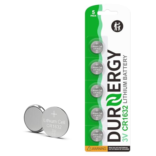 DURNERGY CR1632 Batteries 5 Pack, 3 Volt Lithium Battery CR1632 Lithium Coin Cell, 1632 Car Remote Batteries