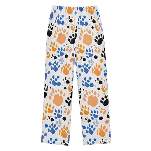 Dog Paw Print Long Pajama Pants Elastic Waist PJ Bottoms with Pockets S A1107902