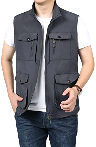 LOUECHY Men's Travel Vest Multi Pockets Utility Vest Lightweight Sleeveless Jacket for Hiking Fishing Golf