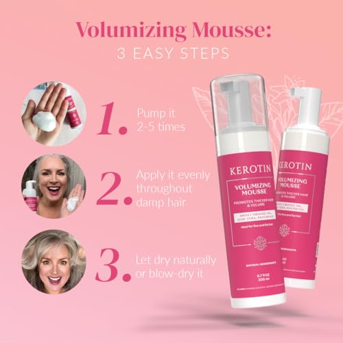 Kerotin Mousse volumizante para levantamento de mousses l Hair Thickening Mousse l Styling para defi