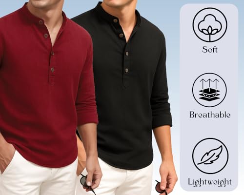 Image of DEELMO Combo of Men's Cotton Blend Solid Regular Fit Full Sleeve Short Kurta | Men's Trendy Short Kurta Pack of 2