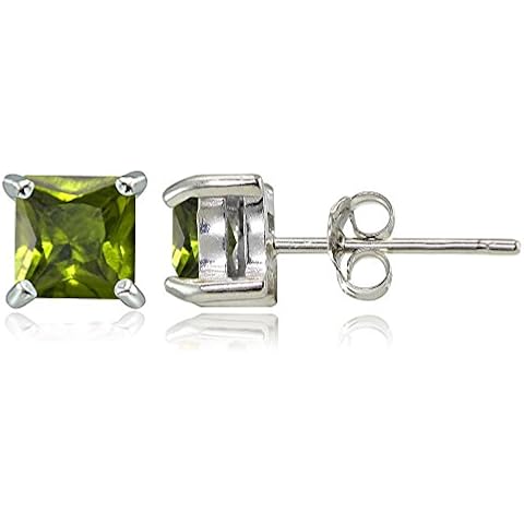 Sterling Silver Genuine, Created or Simulated Birthstone Gemstone 5mm Square Stud Earrings, Sterling Silver Gemstone, Peridot Cover