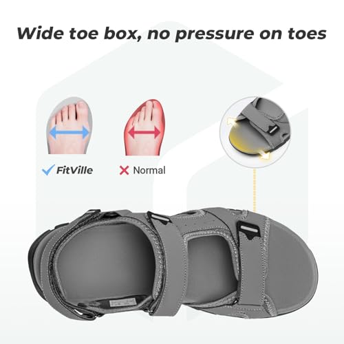 Image of FitVille Wide Sandals for Men With Arch Support Orthopedic Comfortable Summer Men's Wide Sandals for Plantar Fasciitis & Swollen Feet Breathable Outdoor Recovery Athletic Walking Sandal for Man