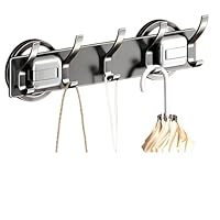 GHYFFF 2 Pack Coat Rack Wall Mount Hooks,Suction Cup Design Metal Coat Hooks with 5 Hook for Hanging Coats, Bags, and Towels in Entryway, Livingroom, Bedroom, Bathroom, and Kitchen (5 Hooks)
