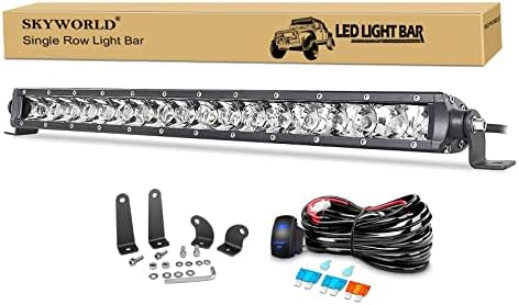 SKYWORLD 19 inch 90W Led Light Bar Single Row Spot Work Driving Lights Fog Lamps with 12V Rocker Switch Wiring for Offroad Truck Boat ATV SUV 4WD 4x4 Car Golf Cart