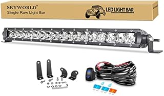 SKYWORLD 19 inch 90W Led Light Bar Single Row Spot Work Driving Lights Fog Lamps with 12V Rocker Switch Wiring for Offroad Truck Boat ATV SUV 4WD 4x4 Car Golf Cart